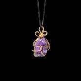 Natural amethyst raw stone hand woven gold chain necklace -20220521PUR